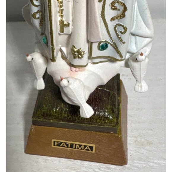 Our Lady Of Fatima Resin Religious Statue 7"Tall Hand Painted Doves Rhinestones - Picture 3 of 9